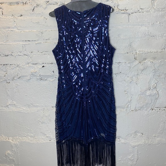 Lulu’s Navy Blue Sequin Flapper Dress - Picture 6 of 9